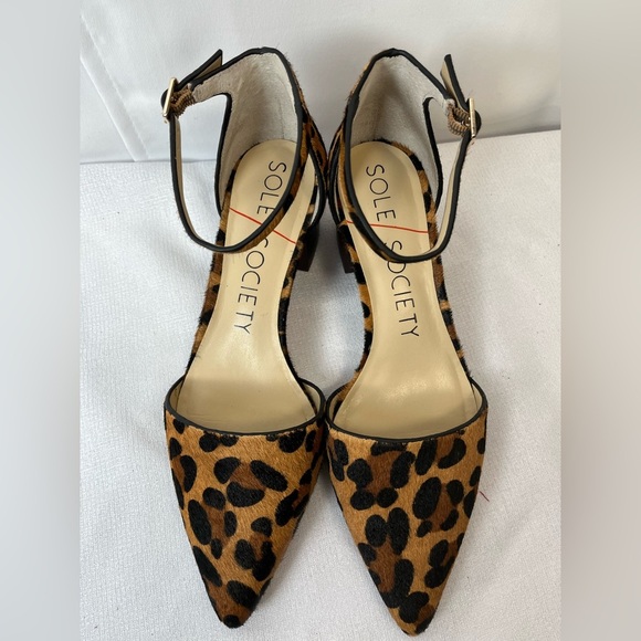 Sole Society Leopard Print Women's Cow Hair Fur Block  Heels Shies 7.5 - Picture 3 of 12